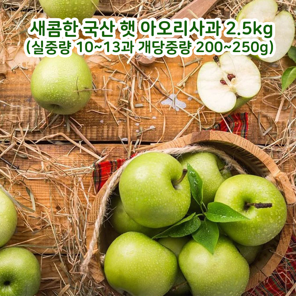 [아이스박스+아이스팩동봉] 새콤한 국산 햇 아오리사과 2.5kg(실중량 10~13과 개당중량 200~250g)